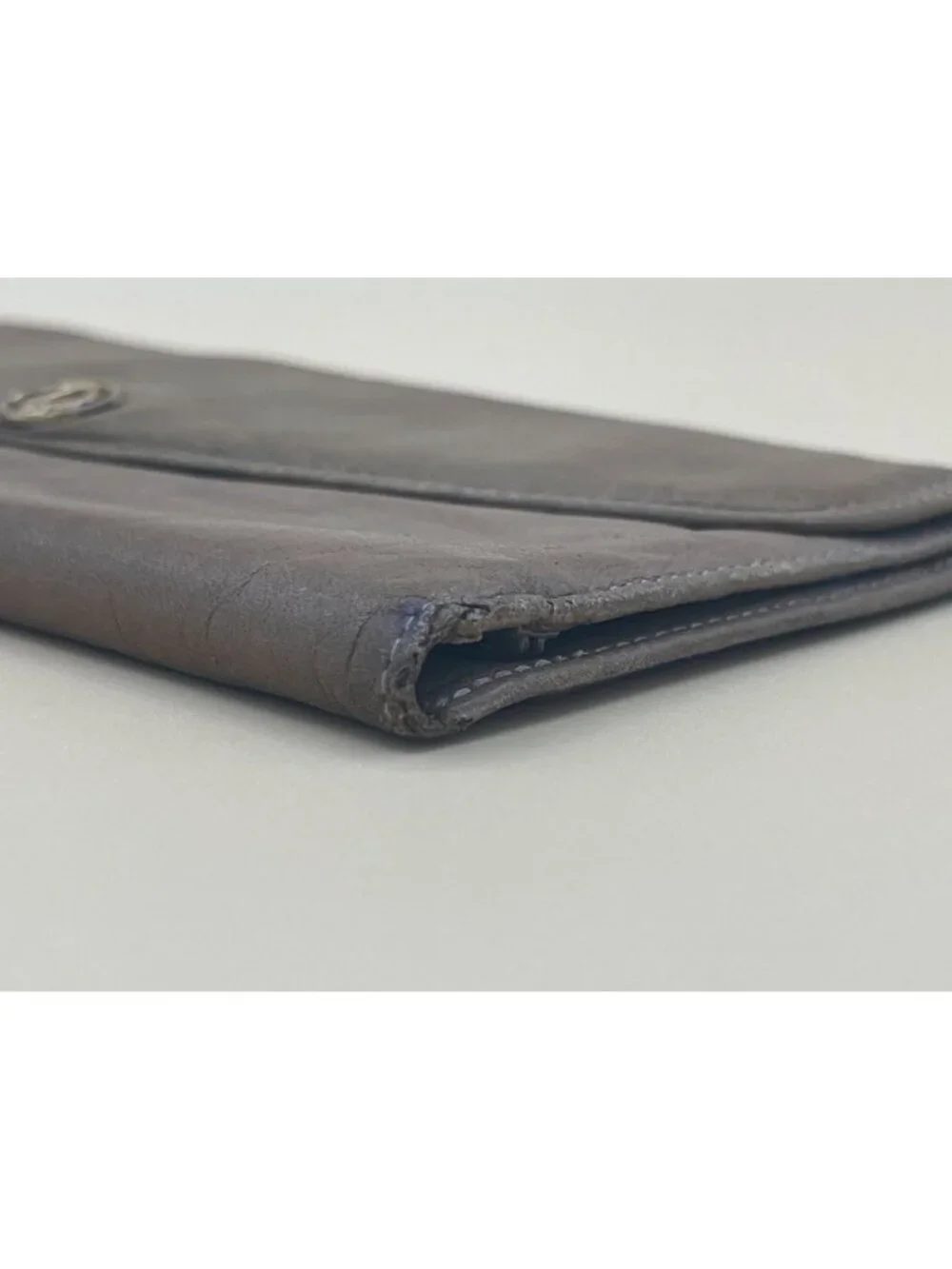 Christian Dior Paris Grey Taupe Leather Long Bifold Wallet CD Charm Silver Hardw
